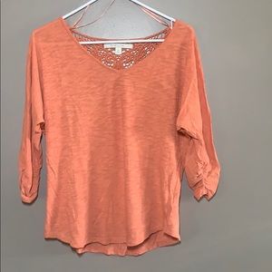 Coral, light, elbow-length sleeved blouse